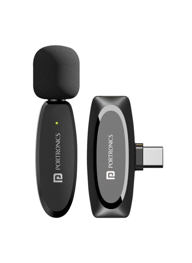 بورترونيكس Portronics Dash 7 Omnidirectional Type C Wireless Microphone, Noise Cancellation, Plug & Play, Lapel Wireless Mic for Video Recording, Supports Type C Android, iPhone, Camera(Black) - Image 1